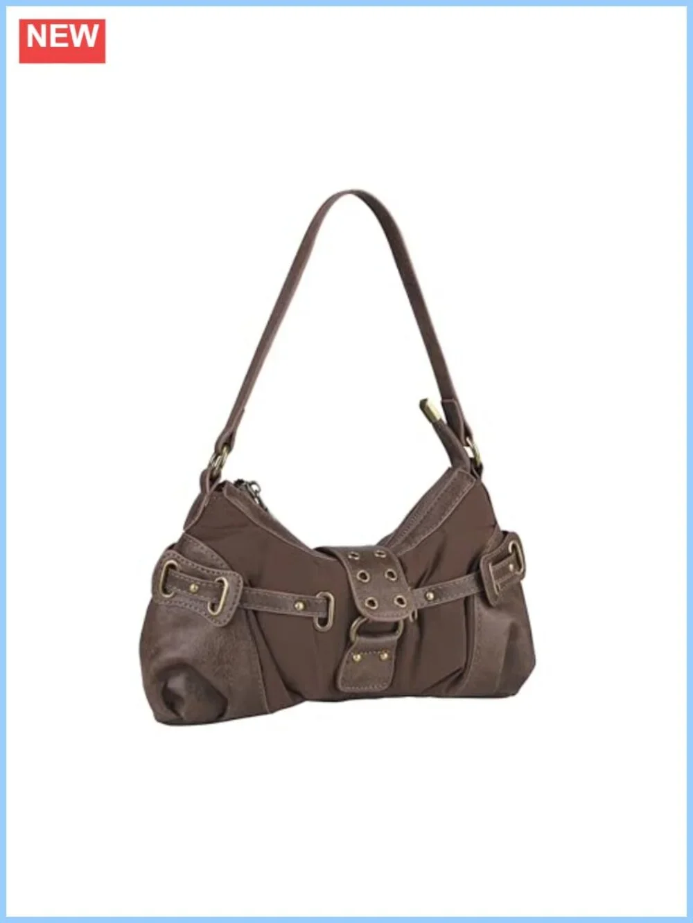 Y2K Retro Grunge Small Hobo PU Leather and Nylon Punk Trendy Shoulder Bag